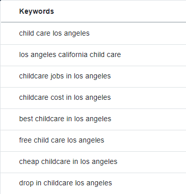 los angeles childcare keywords