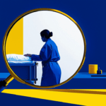 Magnifying glass on woman in blue robe