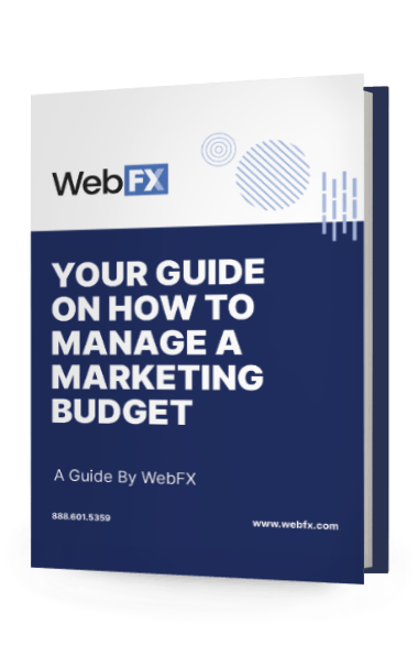 Cover of a marketing guide titled 'YOUR GUIDE ON HOW TO MANAGE A MARKETING BUDGET' by WebFX.