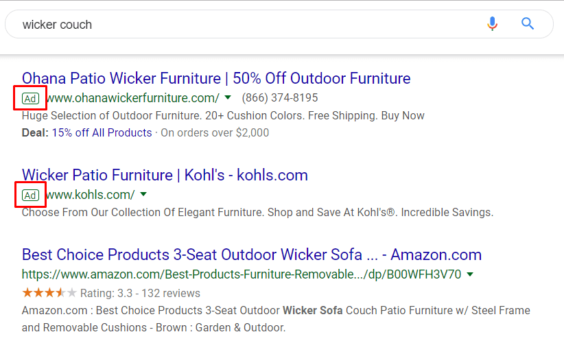 Paid Search Ads in Search results