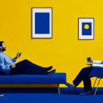 Therapy session in blue and yellow room