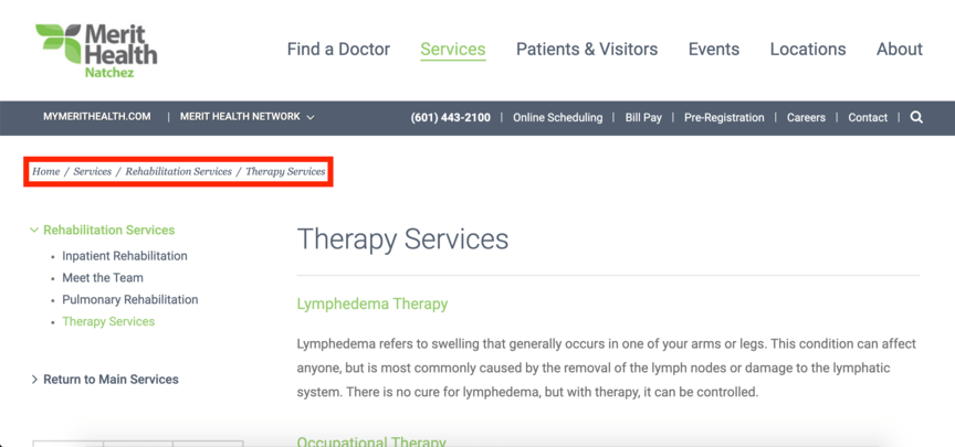 merit health breadcrumb navigation