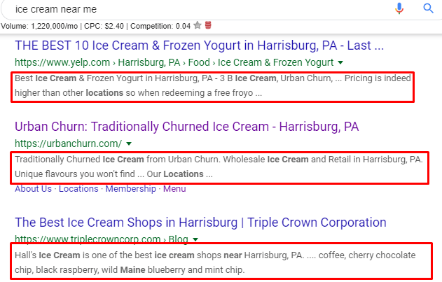 meta description example for ice cream