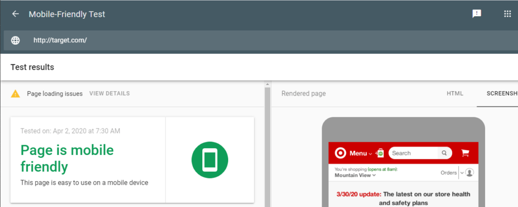 mobile friendliness assessment example