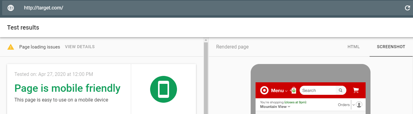 Google mobile friendly test