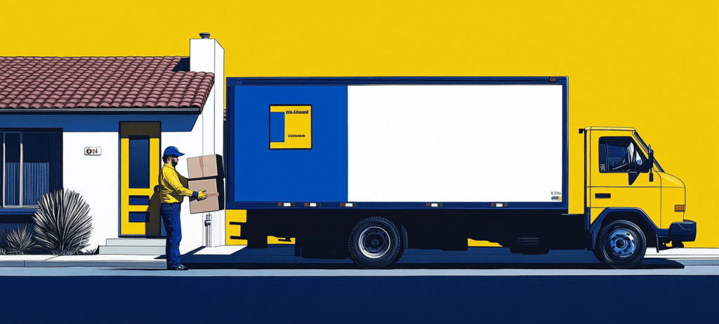 Mover loading truck in graphic for a marketing guide