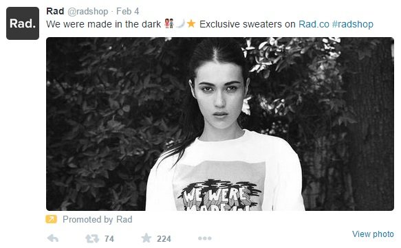 Rad's native advertising tweet