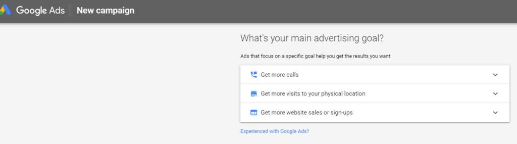 preview of new google ads campaign setup