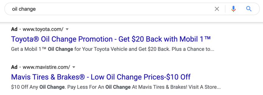 oil change ppc ads