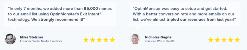 Testimonials on OptinMonster website