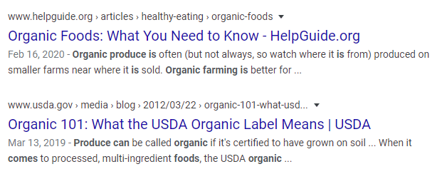 search results for organic food