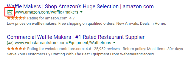 Como as pequenas empresas podem se classificar no Google: três estratégias 4 Anúncio ppc waffle com resultados de pesquisa orgânica do Google