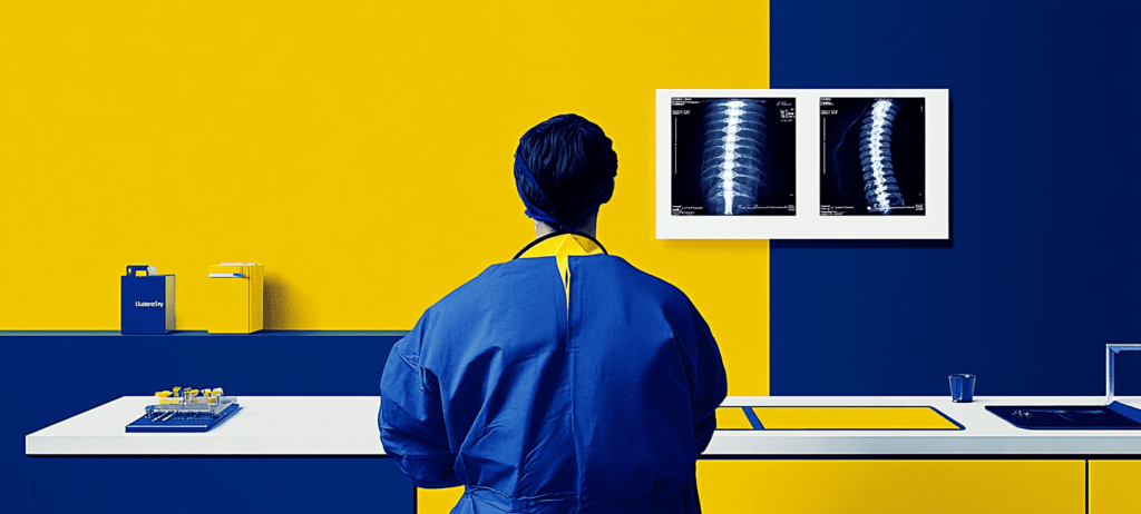 Orthopedic surgeon examining spine X-rays