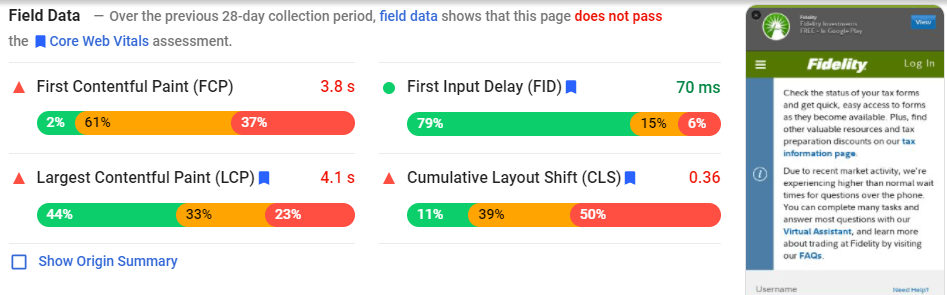 Financial advisor website page speed insights