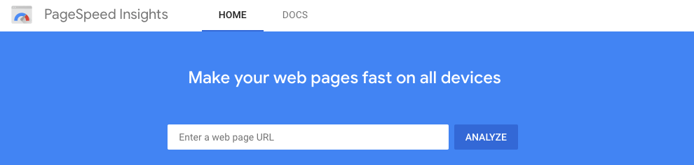 page speed insights home page