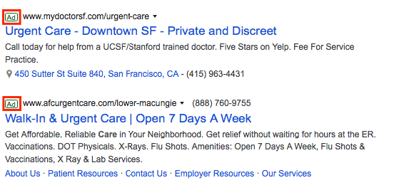 paid ad urgent care