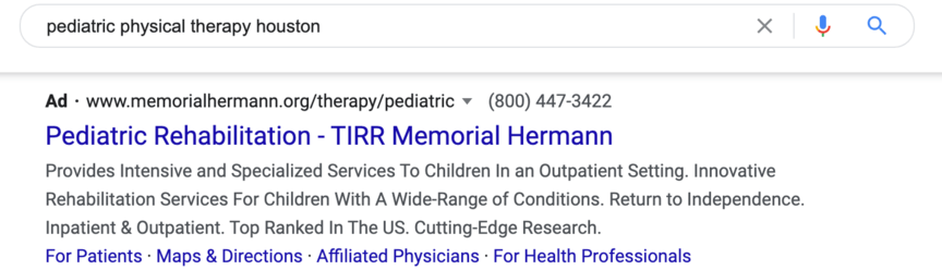 pediatric physical therapy houston ppc ad