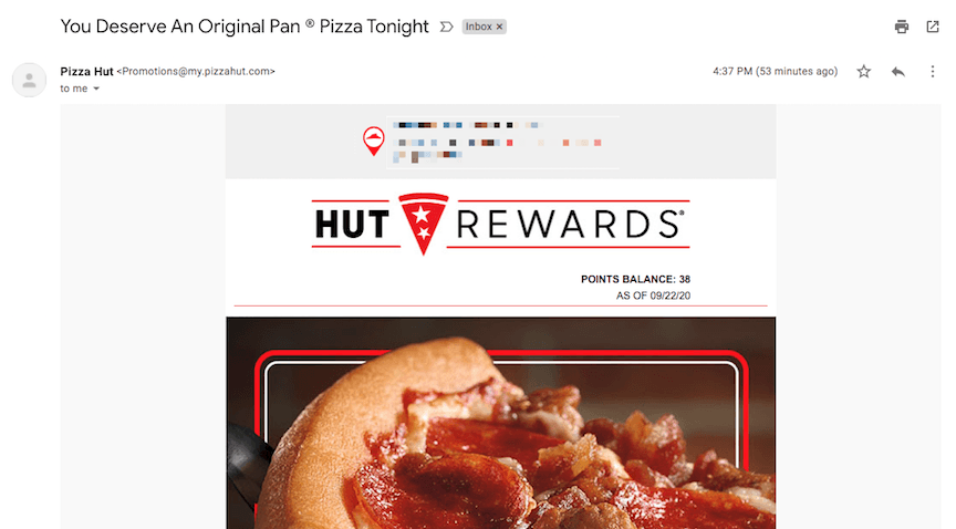 Pizza Hut promotional email