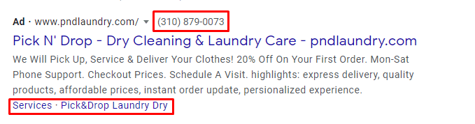 ppc ad extensions dry cleaner