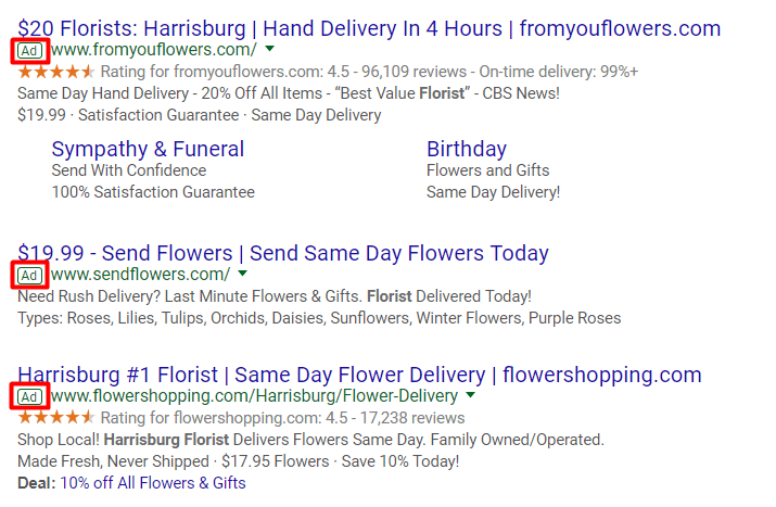 PPC florist ad example