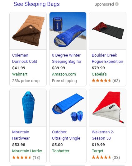 product shopping ads for sleeping bags