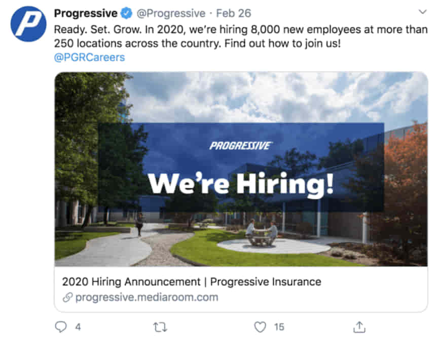 progressive twitter post hiring opportunities