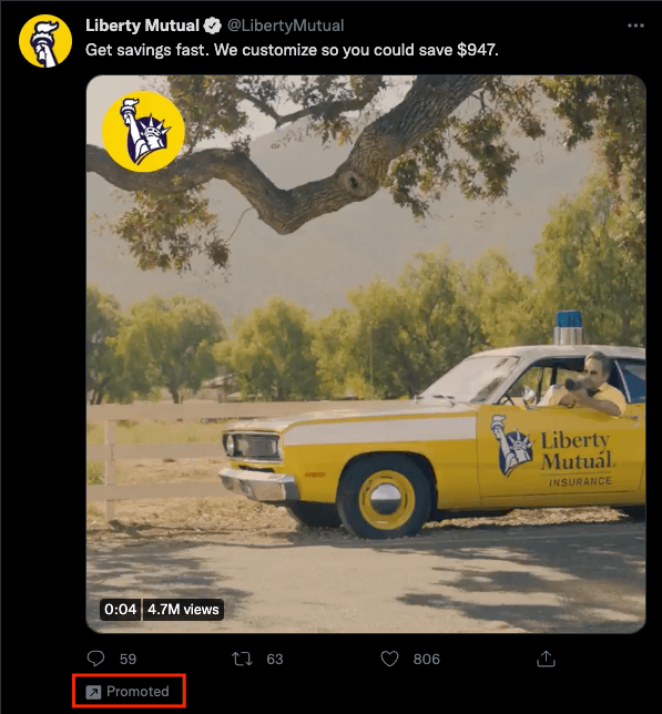 Ad for Liberty Mutual on Twitter