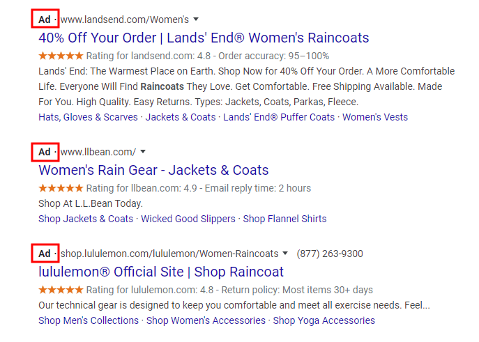 raincoat ppc ads