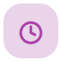 Icon of a purple clock face on a light purple background.