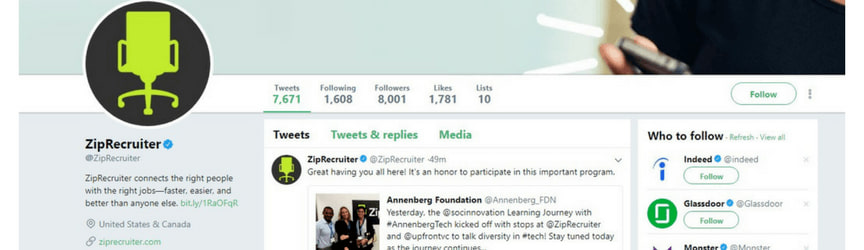 zip recruiter twitter profile