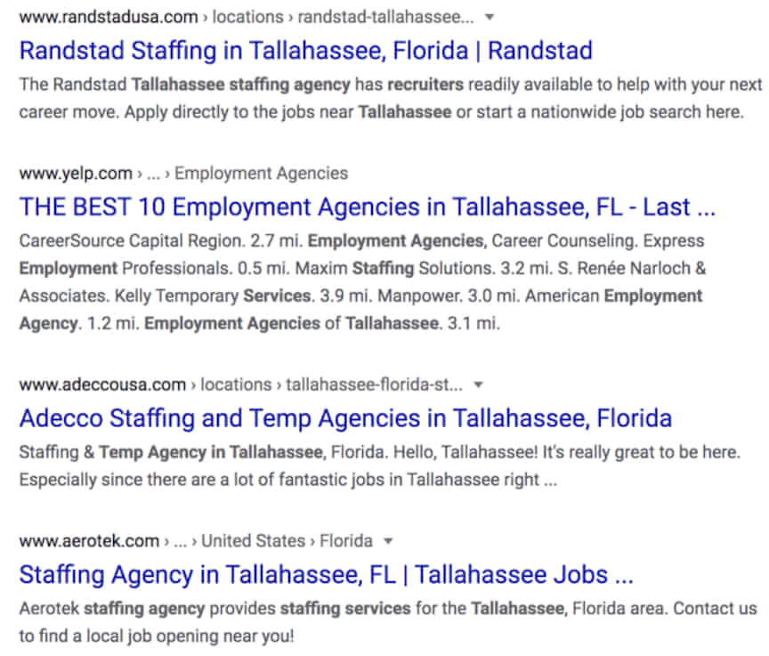 organic search results for tallahassee staffing agencies