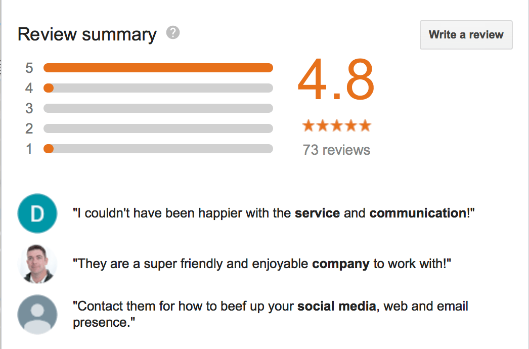 Google reviews example