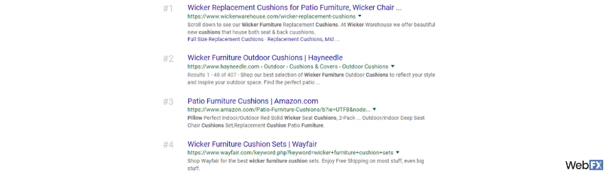 A search result example for wicker chairs