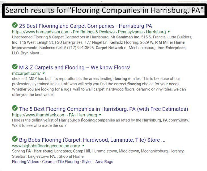 Search results page for "flooring companies in Harrisburg, PA"