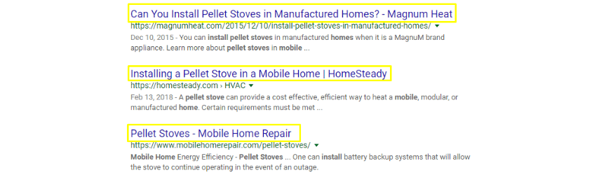 An example of optimized title tags in Google search results