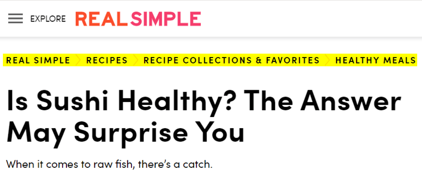 seo breadcrumbs example on real simple