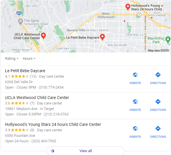 seo daycare google listing