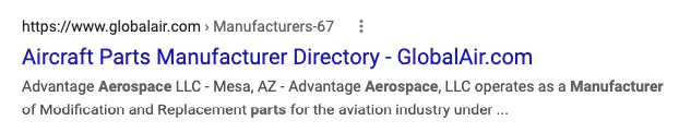 aircraft manufacturer organic search result