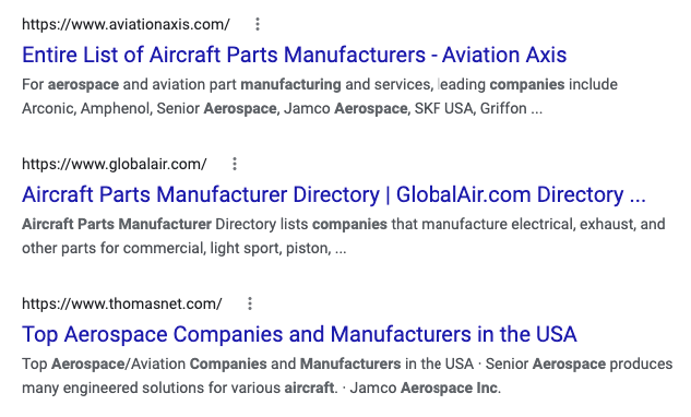 organic results for aircraft parts manufacturers