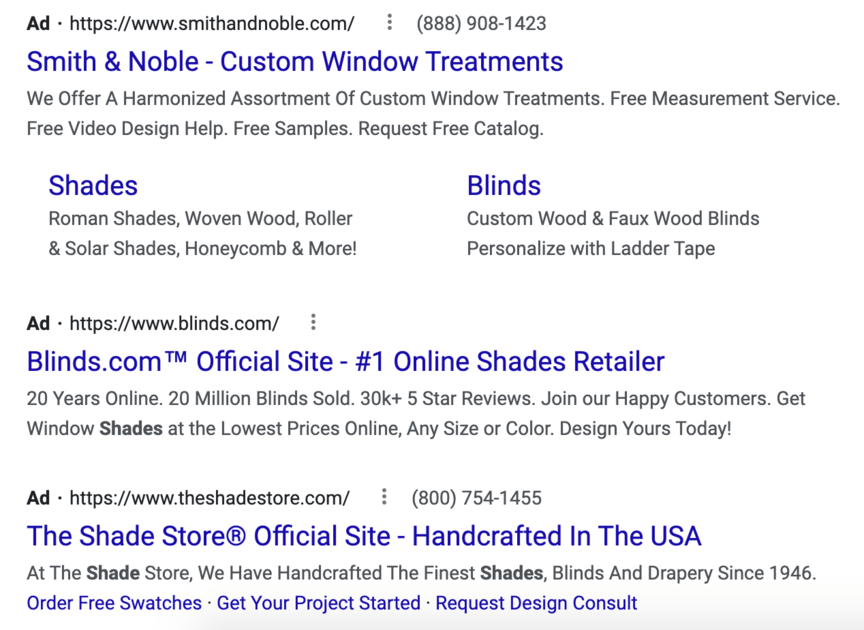 PPC ads on Google SERP example