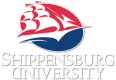 Logo of Shippensburg University featuring a stylized ship sail with red and white stripes above a blue wave, with the text 'Shippensburg University' beside it.