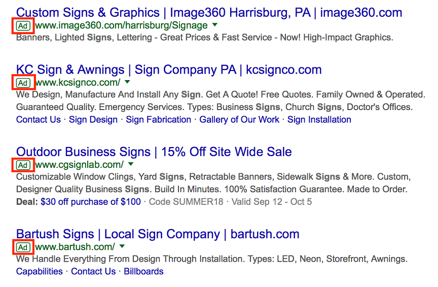 sign company ppc example