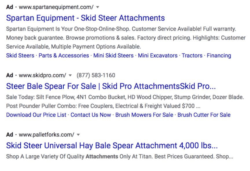 PPC ads for skid steer attachments