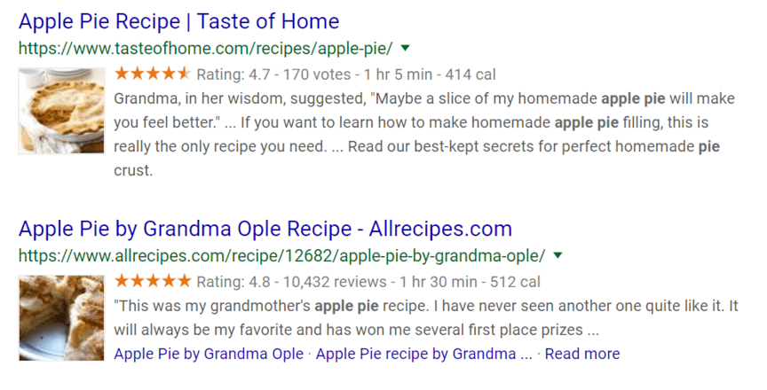 structured data google serp example