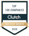 Award badge for 'TOP 100 COMPANIES' from Clutch with 'SUSTAINED GROWTH 2020' text.