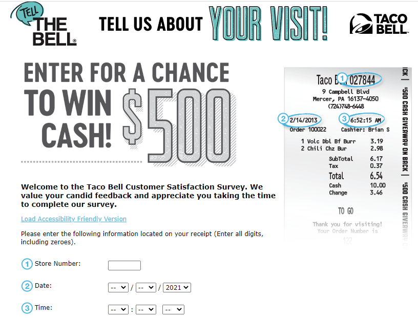 Take the Taco Bell Survey for a Chance to Win a 500 $ cash Prize