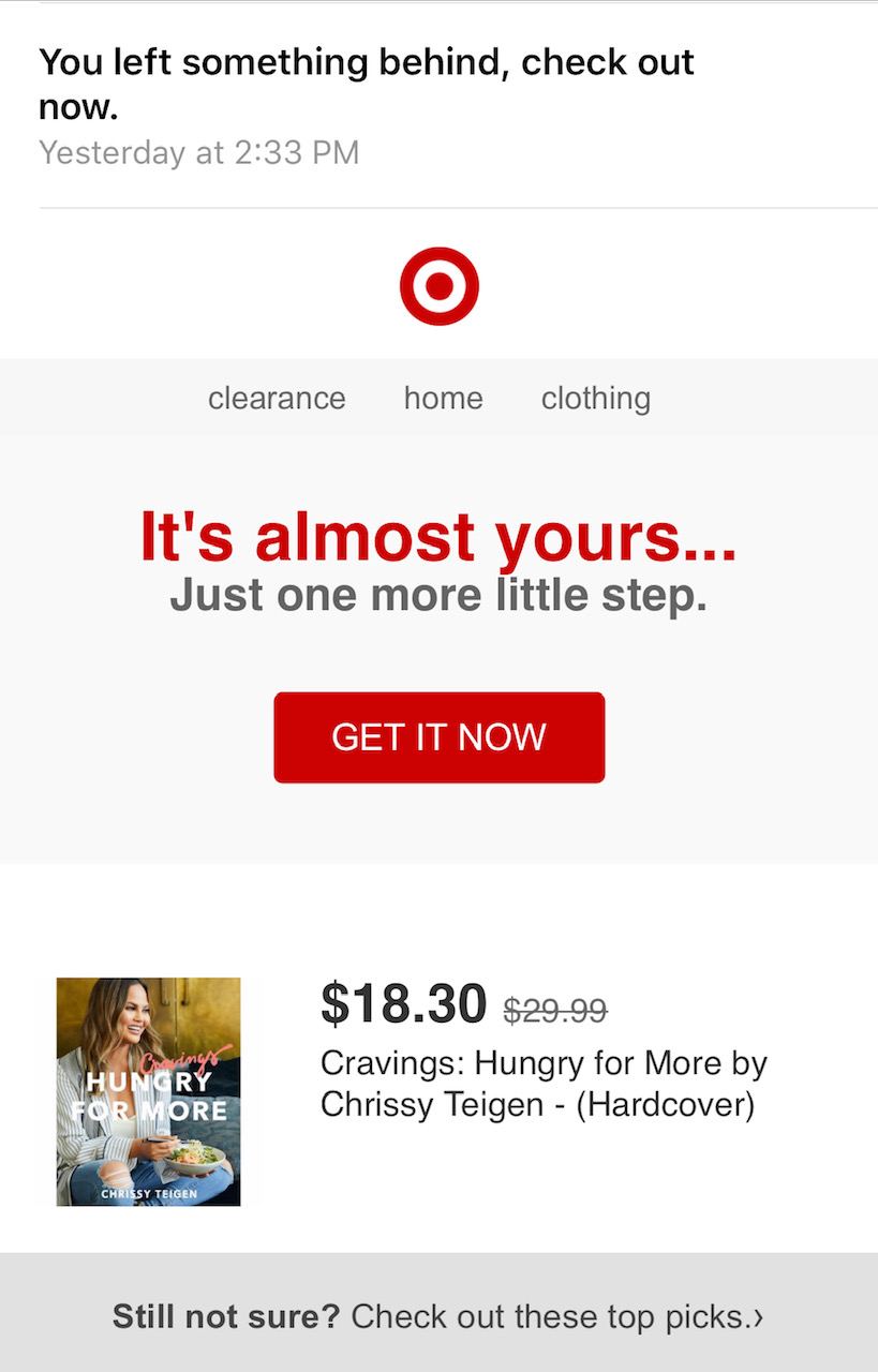 target abandoned cart email