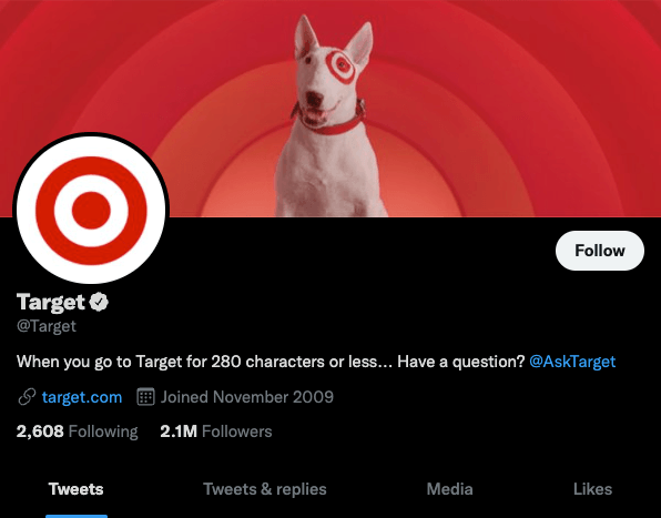 Target's profile on Twitter