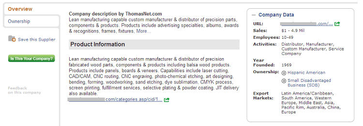 ThomasNet retailer listing information and profile