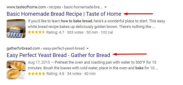 Title tag for bread recipe example